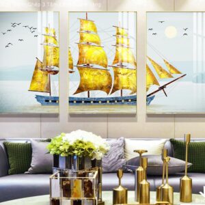 BRO3639 Tranh Ghép 3 Tấm Cánh Buồm Vàng