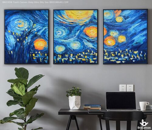 BRO3958 Tranh Canvas Ghép Đêm Đầy Sao