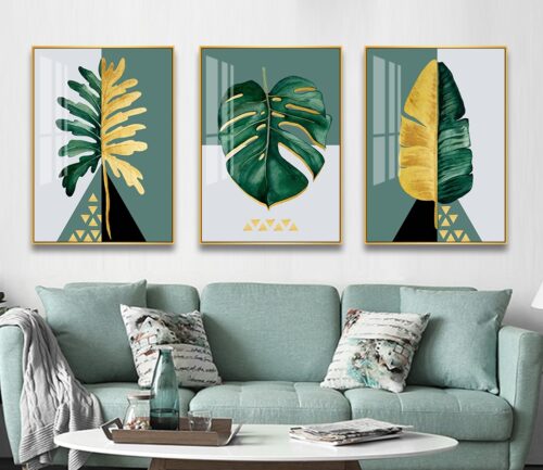 BRO5265 Tranh Canvas Lá Vàng Xanh Bắc Âu Treo Tường
