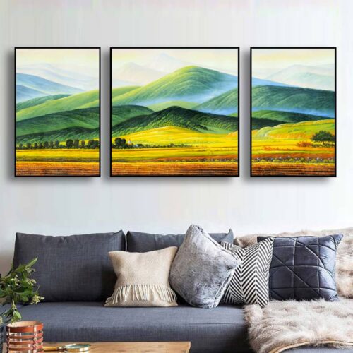 BRO5283 Tranh Canvas Thảo Nguyên Xanh Trên Đồi Núi Treo Tường
