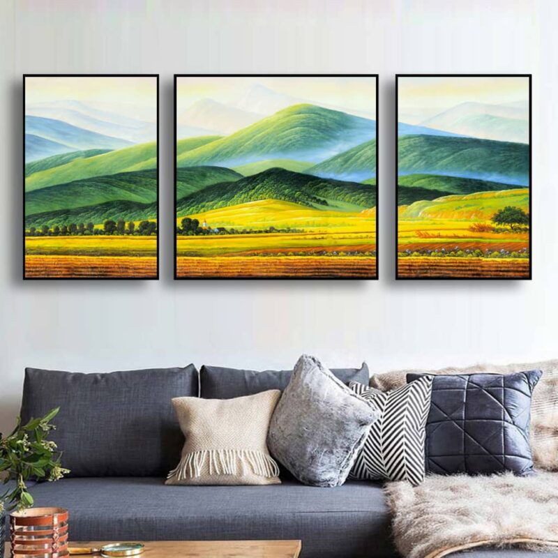 BRO5283 Tranh Canvas Thảo Nguyên Xanh Trên Đồi Núi Treo Tường