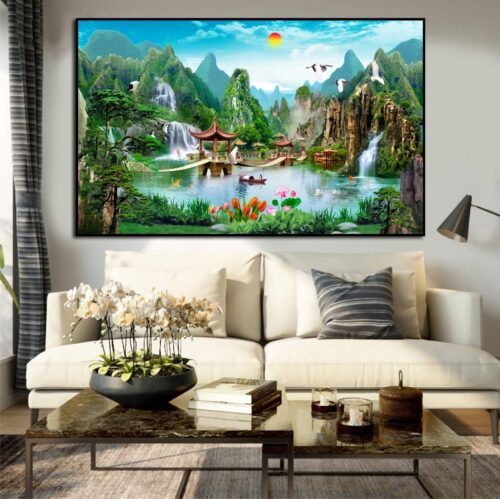 BRO5323 Tranh Phong Cảnh  Treo Tường Sơn Thủy Hữu Tình In Canvas