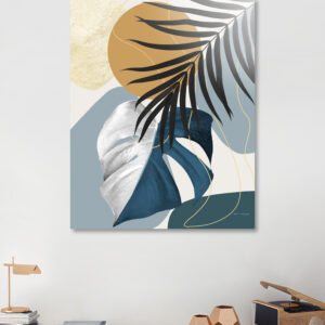 BRO5374 Tranh Lá Cây Nhiệt Dới In Canvas Tối Giản