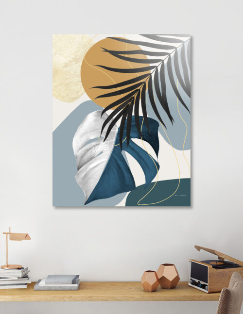 BRO5374 Tranh Lá Cây Nhiệt Dới In Canvas Tối Giản