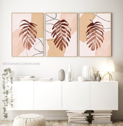 BRO5460 Tranh Canvas Lá Cây Nhiệt Đới Vẽ Tối Giản Phong Cách Minimalism