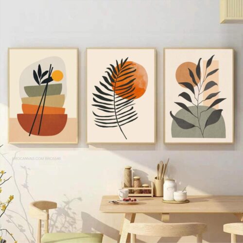BRO5546 Bộ tranh Treo Tường minimalism lá cây và những hòn sỏi