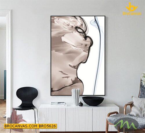 BRO5626 Tranh Canvas Trừu Tượng Nghệ Thuaatt Xám Trắng Tối Giản