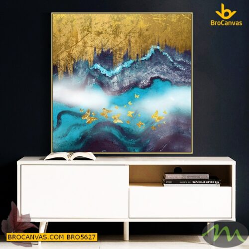 BRO5627 Tranh Canvas Trừu Tượng Giao thoa Nước Và Vàng Nhũ