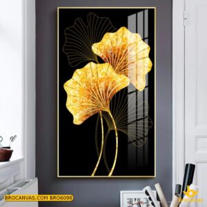 BRO6098 Tranh Canvas Cặp Lá Bạch Quả Nhũ Vàng