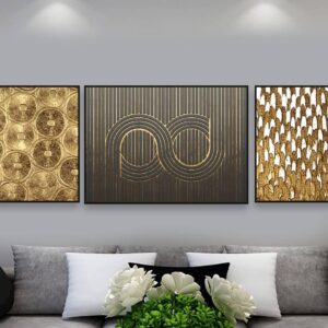 BROH5248 Tranh Trừu Tượng Ký Hiệu Vô Hạn Nhũ Vàng