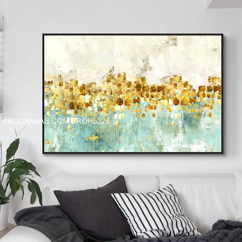 BROH5426 Tranh Canvas Trừu Tượng Nghệ Thuật Nhịp Điệu Nhũ Vàng