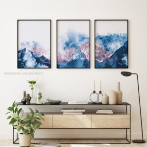 BROH5427 Tranh Trừu Tượng Treo Tường Nền Xanh Của Những Ngọn Núi