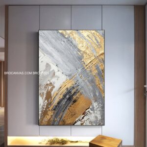 BROH5429 Tranh Canvas Trừu Tượng Sắc Thái Nhũ Vàng Đẹp