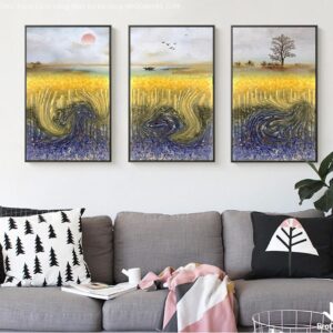 BROK3941 Tranh Cánh Đồng Nhìn Ra Bờ Sông