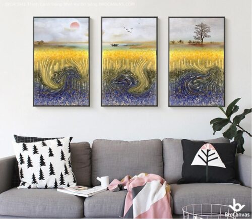BROK3941 Tranh Cánh Đồng Nhìn Ra Bờ Sông