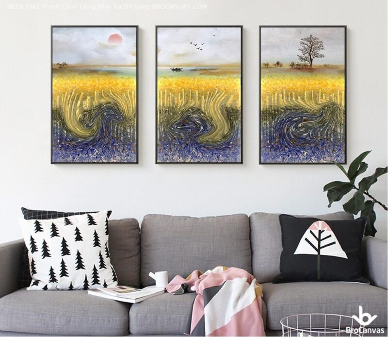 BROK3941 Tranh Cánh Đồng Nhìn Ra Bờ Sông