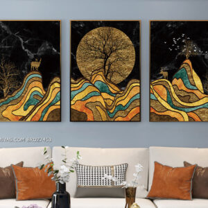 BROZ7453 Tranh Canvas Nghệ Thuật Mặt Trời Xuống Sau Những Dãy Núi