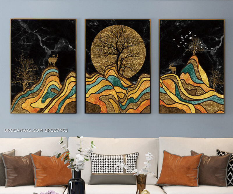 BROZ7453 Tranh Canvas Nghệ Thuật Mặt Trời Xuống Sau Những Dãy Núi