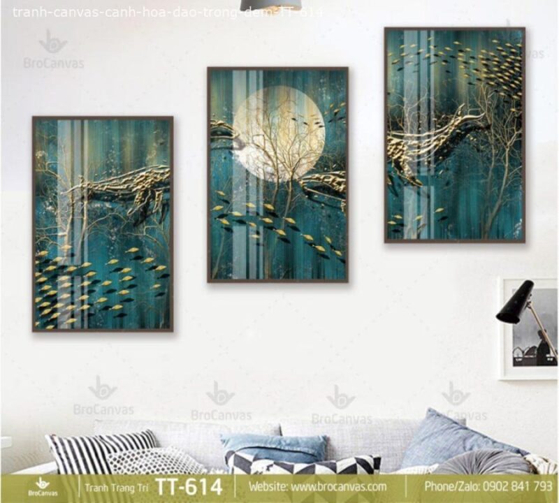Tranh Canvas Cặp Cá Voi Bên Trăng Đêm TT-614
