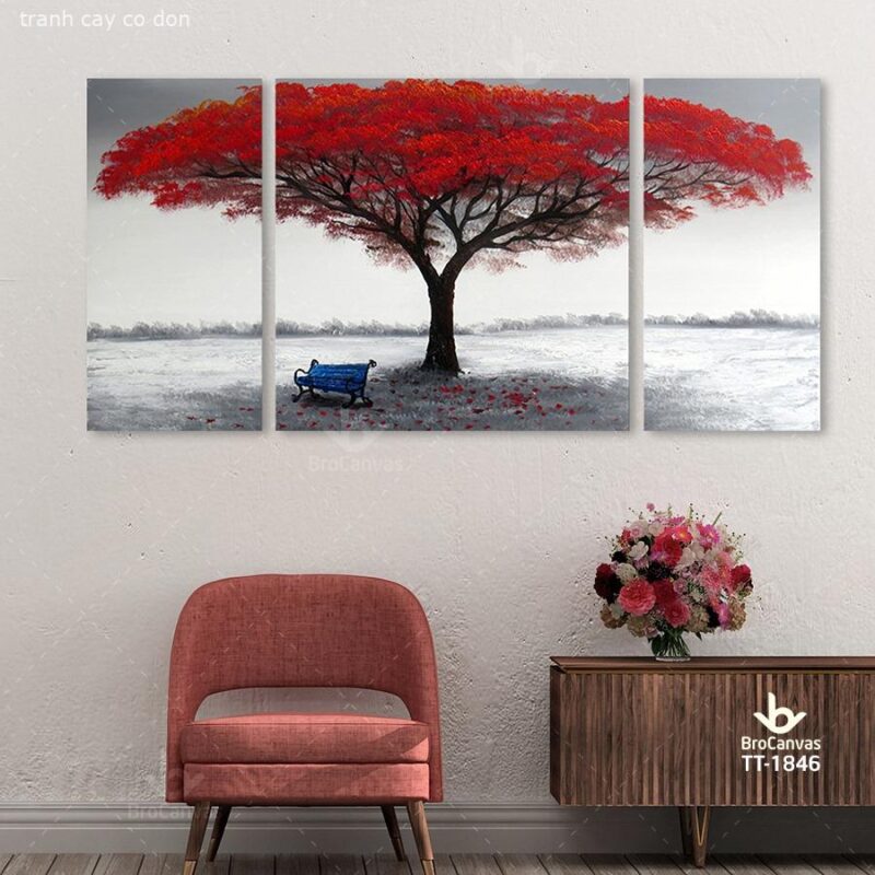 Tranh Cây Cô Đơn Lá Đỏ TT-1846